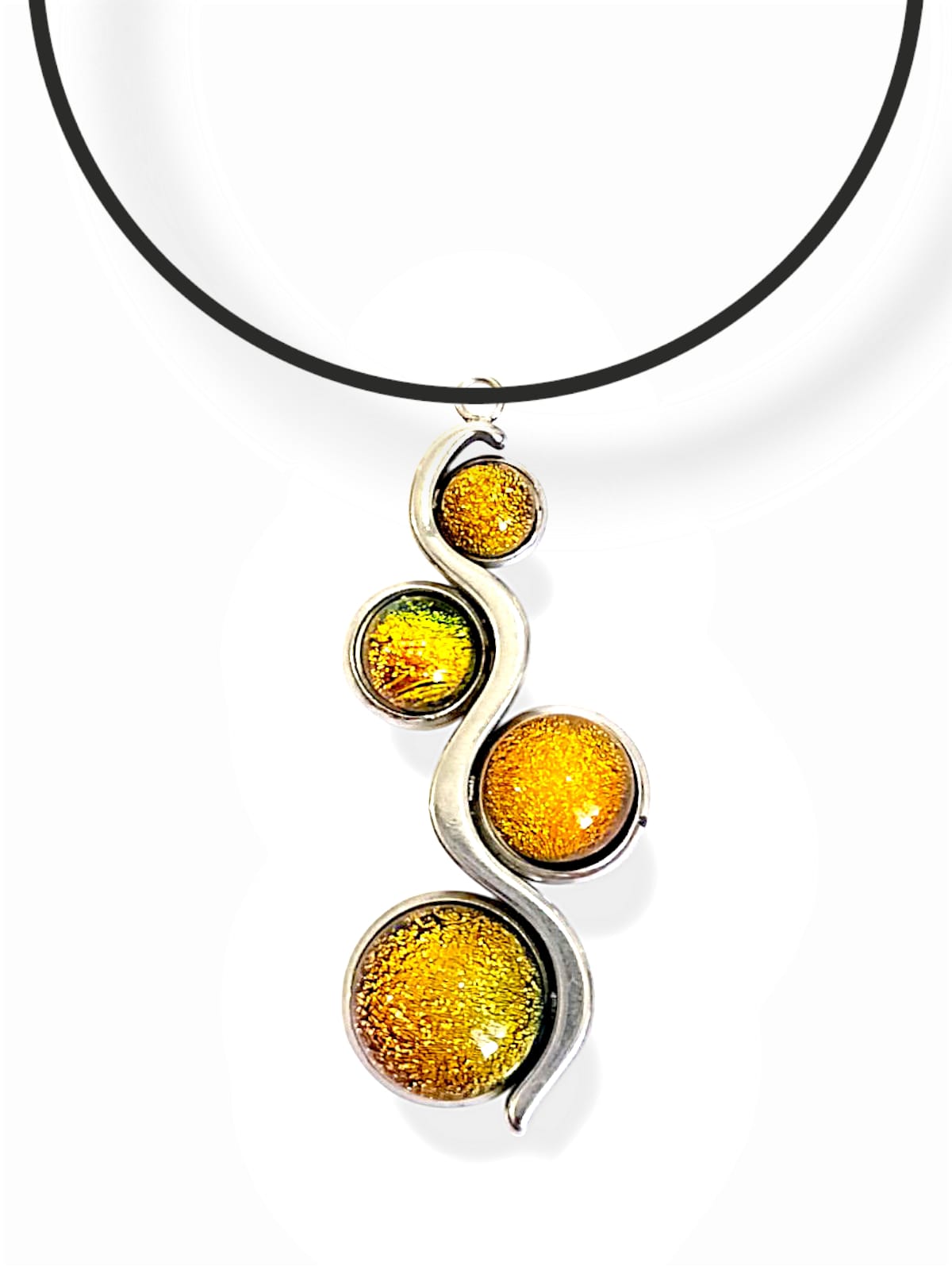 GALAXY SPARKLE NECKLACE GLASS PENDANT 4 PEARLS STEEL