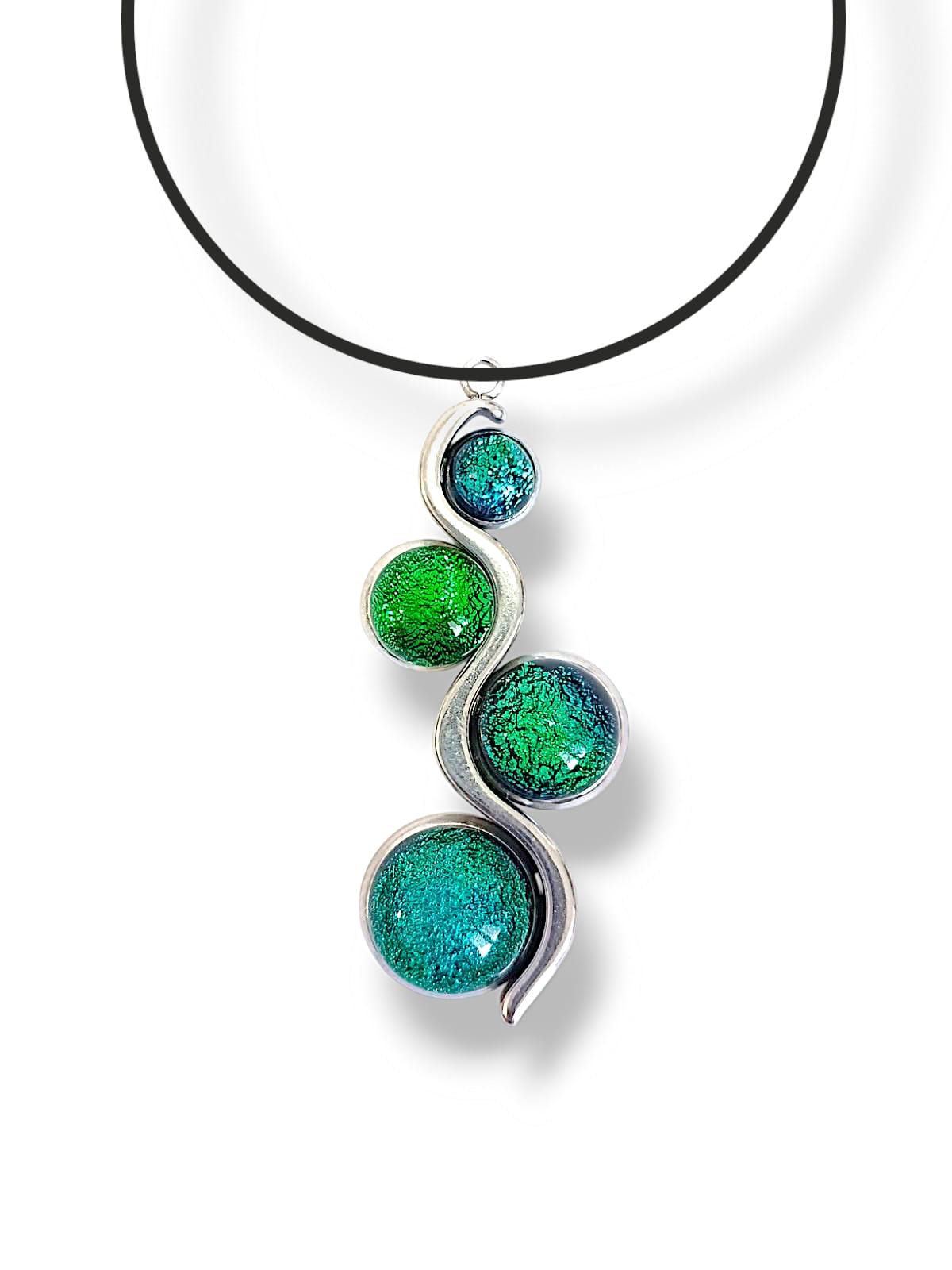 GALAXY SPARKLE NECKLACE GLASS PENDANT 4 PEARLS STEEL
