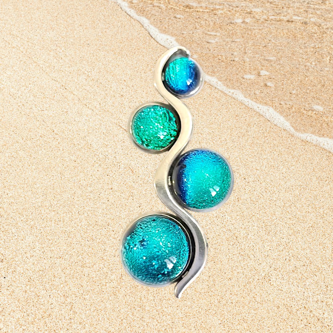 GALAXY SPARKLE NECKLACE GLASS PENDANT 4 PEARLS STEEL